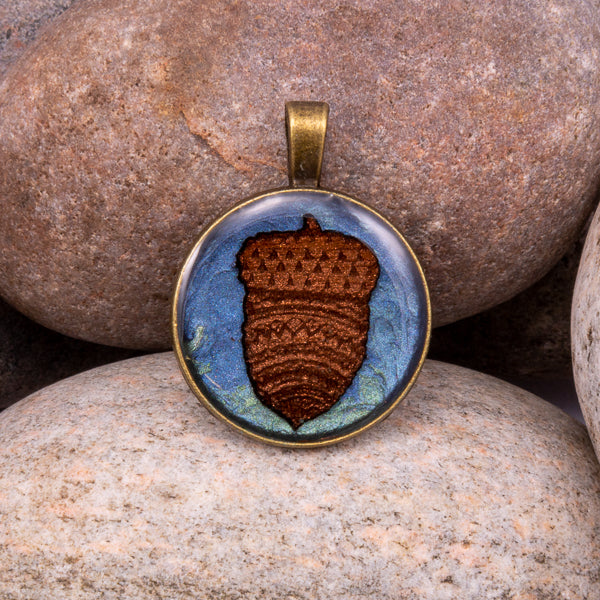 Handcrafted Bespoke Acorn Pendant; set in Bronze Effect metal bezel.| Jabbawocky Crafts (jabbawockycrafts.co.uk)